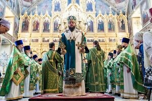 Архиерейское богослужение в день памяти преподобного Аксия Кашкаранского в Троицком кафедральном соборе Подольска